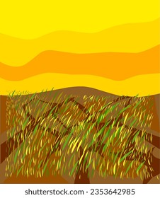 dry field rice vector.with hot weather background