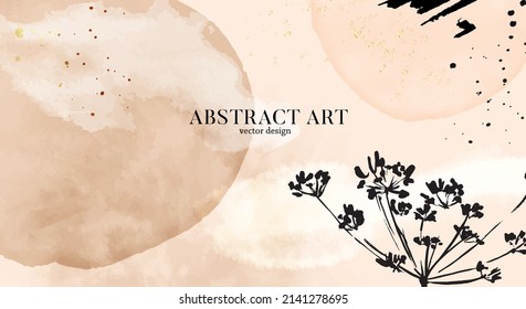 Dry flower banner, modern template. Pink floral decoration  in vector . Watercolor Bouquet invitation plant and leaves 