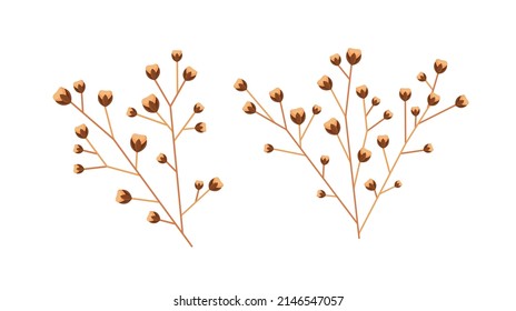 Flor seca sobre fondo blanco, conjunto de césped de boda, flor silvestre beige para postales, hoja de plantilla, afiche de boho de planta