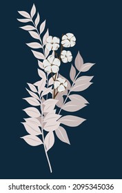 Dry flowers bouquet. Boho style composition in beige  colors. Cotton bloom in pastel set