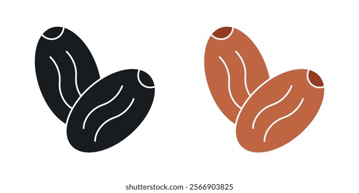 Dry fruit icon set in black and colored
