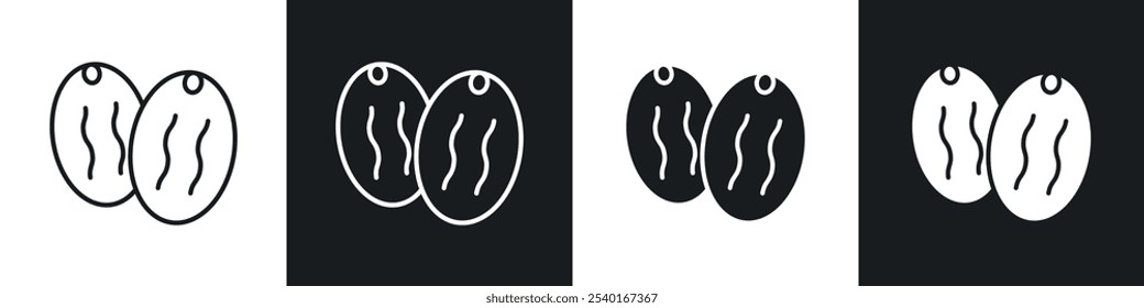 Dry fruit icon set. Vector symbols in black and white colors.