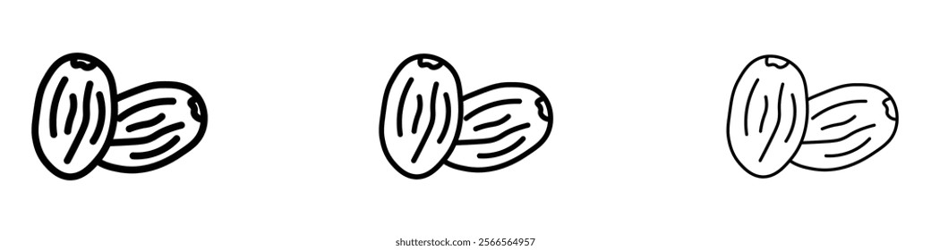 Dry fruit icon in tree different line stroke sizes.