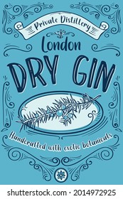Dry gin - drawn ornate vintage decorative label