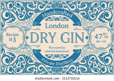 Dry gin - monochrome ornate vintage decorative label