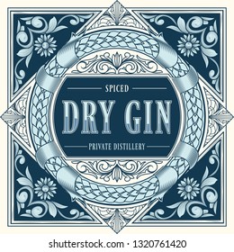 Dry gin - ornate vintage decorative label