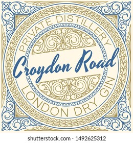 Dry gin - ornate vintage decorative label