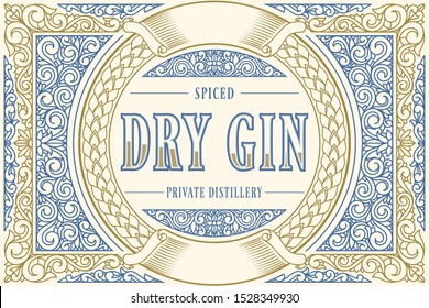 Dry gin - ornate vintage decorative label