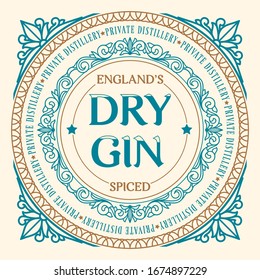 Dry gin - ornate vintage decorative label