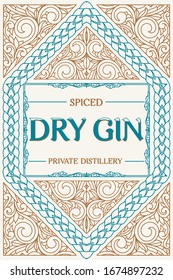 Dry gin - ornate vintage decorative label