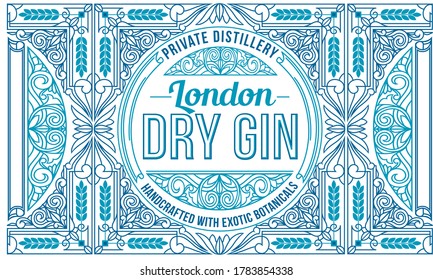 Dry gin - ornate vintage decorative label