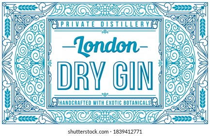 Dry gin - ornate vintage decorative label