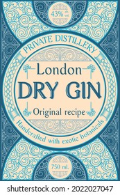 Dry gin - ornate vintage decorative label