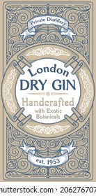 Dry gin - ornate vintage decorative label