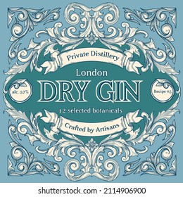 Dry gin - ornate vintage decorative label