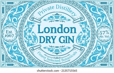 Dry gin - ornate vintage decorative label