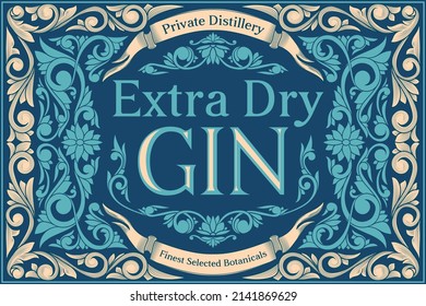 Dry Gin - Ornat Vintage dekoratives Etikett