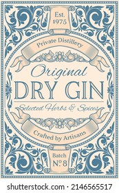 Dry gin - ornate vintage decorative label