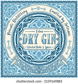 Dry gin - ornate vintage decorative label