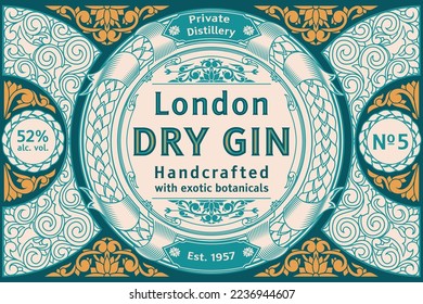 Dry gin - ornate vintage decorative label