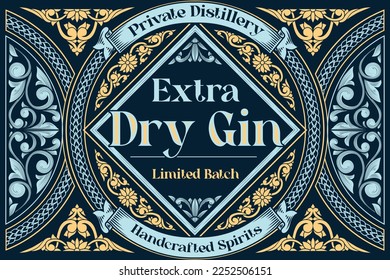 Dry gin - ornate vintage decorative label