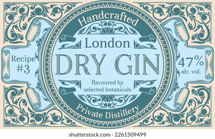 Dry gin - ornate vintage decorative label