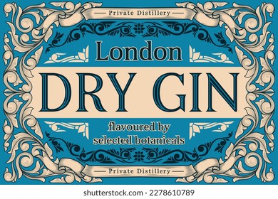 Dry gin - ornate vintage decorative label