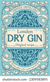 Dry gin - ornate vintage decorative label