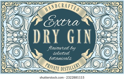 Dry gin - ornate vintage decorative label