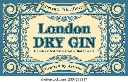 Dry gin - ornate vintage decorative label