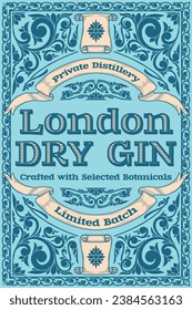 Dry gin - ornate vintage decorative label