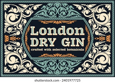 Dry gin - ornate vintage decorative label