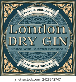 Dry gin - ornate vintage decorative label