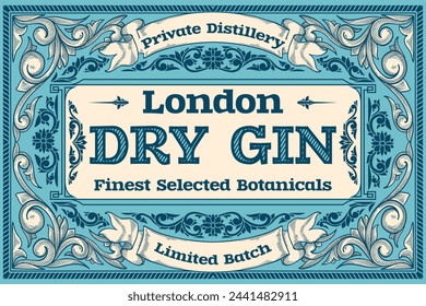 Dry gin - ornate vintage decorative label