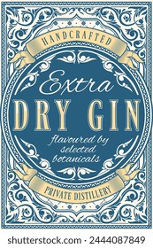 Dry gin - ornate vintage decorative label