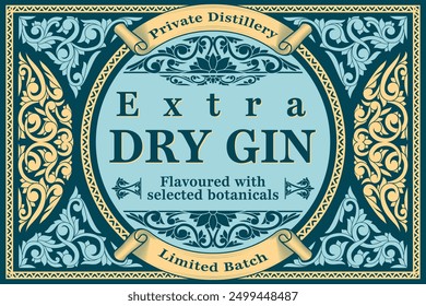 Dry gin - ornate vintage decorative label