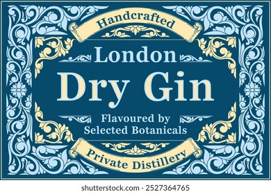 Dry gin - ornate vintage decorative label