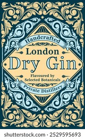 Dry gin - ornate vintage decorative label