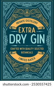 Dry gin - ornate vintage decorative label