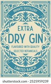 Dry gin - ornate vintage monochrome decorative label