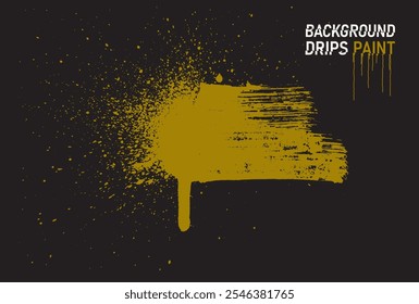 Pincelada dourada seca com gotas e respingos. Material de toque analógico. Escova de ouro de textura antiga. Padrão de traçado de pincel grunge em negrito. Ilustração de vetor estilo punk grunge.