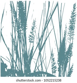 Dry grass. black silhouette on white background. Isolated Vector Illustration. Grass in the wind.