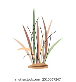 Dry grass bush on white background. Plant of sandy desert, savanna. African plant vector illustration