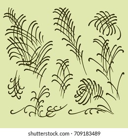 Dry grass or sheaves of hay. A set of stylized plants painted with a fine brush. Elegant linear silhouette against a light background.