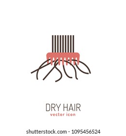 Dry hair icon. Vector illustration in flat style isolated on a white background. Beauty, dermatology and health care concept in pink and brown colors.