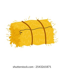 Dry hay bale. Hay for feeding farm animals, large cattle. Harvesting the fields. Flat illustration on white background.