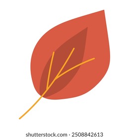 Hoja de abedul herbario seco. Hoja seca roja del árbol de otoño. Ilustración acogedora de color simple. Vector de dibujos animados dibujado a mano aislado sobre fondo blanco