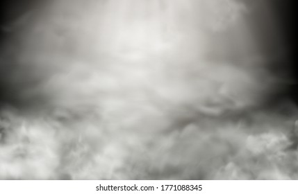 Dry Ice Smoke Clouds Fog Floor Texture. Fog Or Smoke, Spotlight Mist Effect, Realistic White Clouds . Vector Illustration.