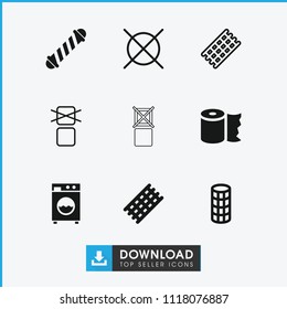 Dry icon. collection of 9 dry filled and outline icons such as hair curler, washing machine, cargo only in box allowed. editable dry icons for web and mobile.