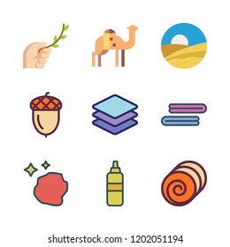 dry icon set. vector set about towels, acorn, desert and layers icons set.